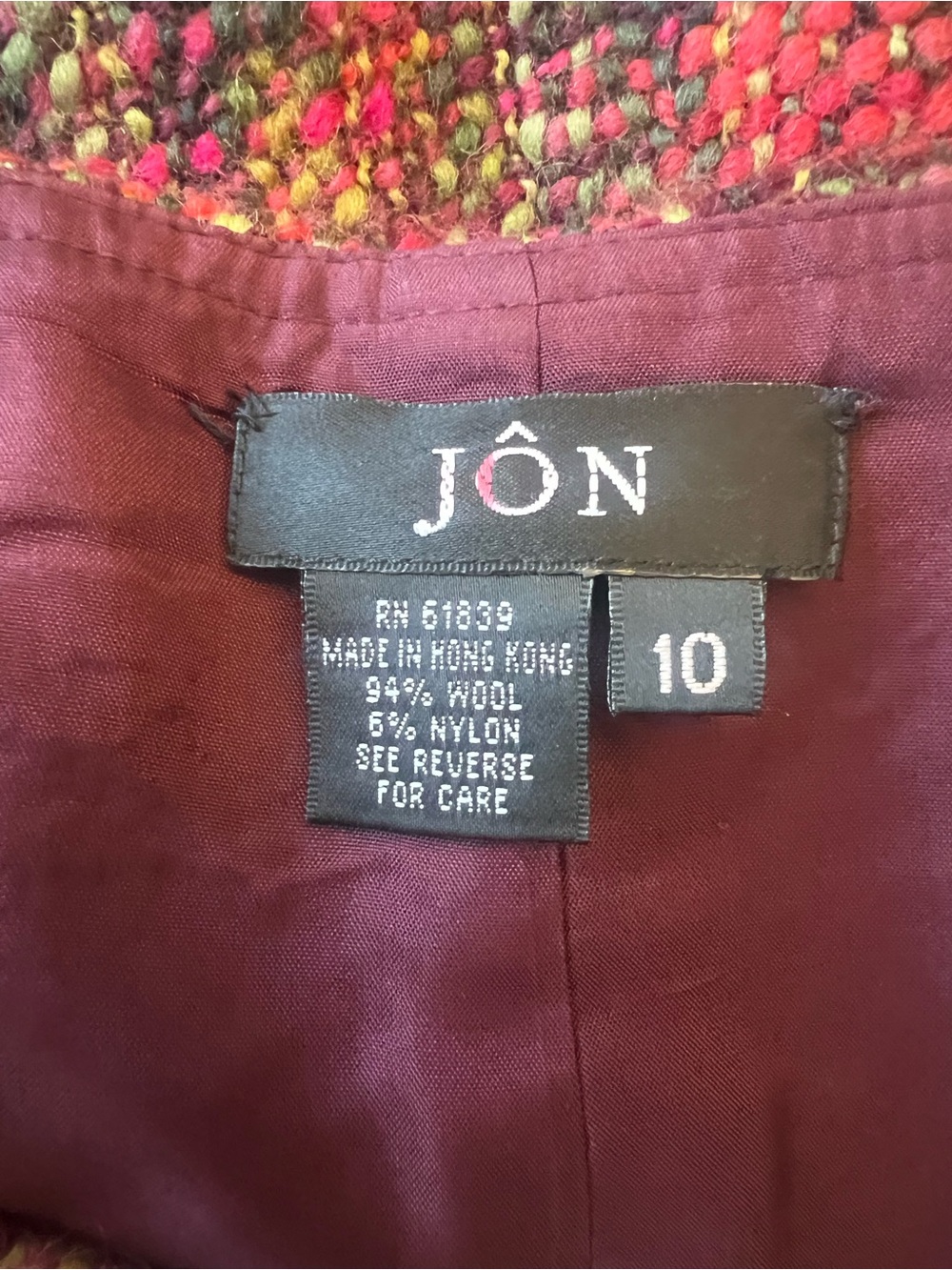 Vintage JÔN Wool Tweed Fringe Pencil Skirt Size 10 Fits as Size Small - Picture 3 of 3